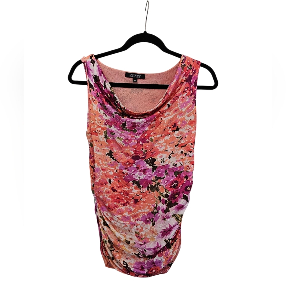 Karen Kane Pink and Orange Floral Cowl-Neck Tank